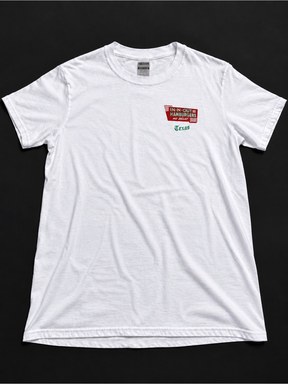 In-N-Out Texas White Short Sleeve Tee with Red & Green In-N-Out Texas Logo